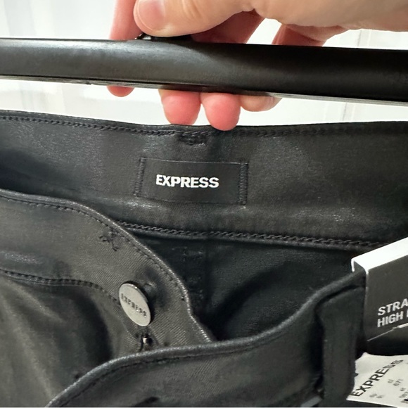 NWT Express High Waisted Black Coated Straight Ankle Jeans in Size 14S - Picture 7 of 8